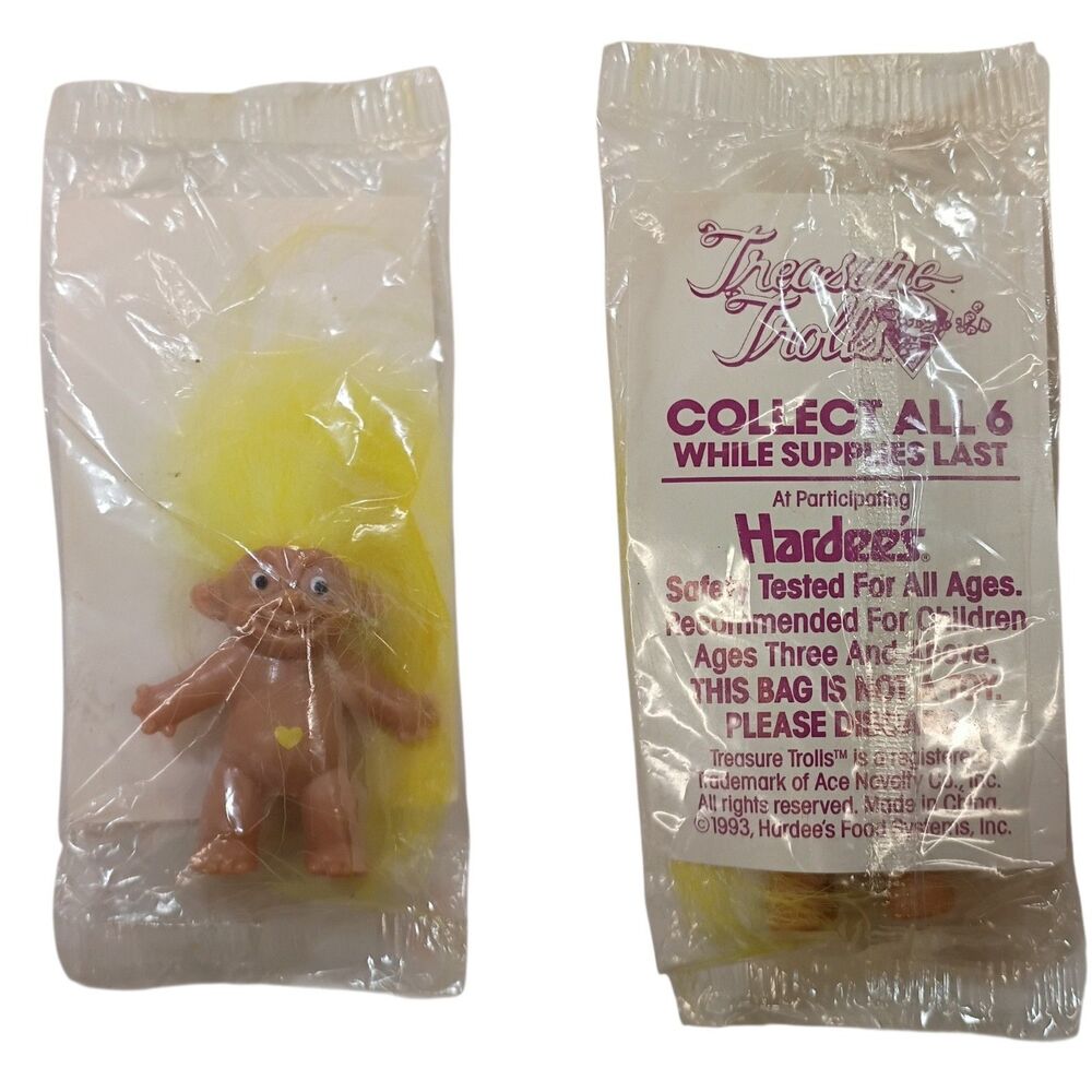 Vintage 1993 TROLL Doll Kids Prize Pencil Topper Yellow Hair Original Packaging
